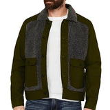 Men's Casual Lapel Single-breasted Lambskin Patchwork Woolen Jacket 15204421F