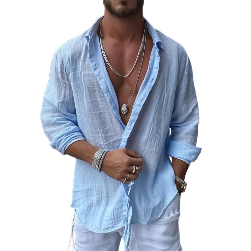 【Expédition 24 heures】Chemise à manches longues décontractée en coton et lin pour hommes 56362161X