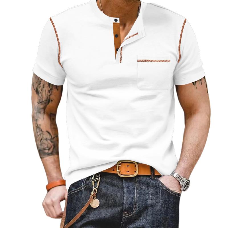 Men's Casual Colorblock Henley Collar Slim Fit Short Sleeve T-Shirt 07925648M