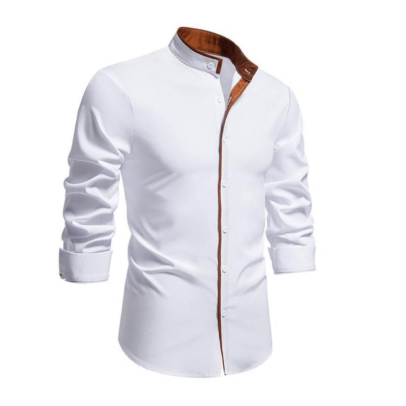 Men's Casual Stand Collar Colorblock Slim Fit Long Sleeve Shirt 88583622M