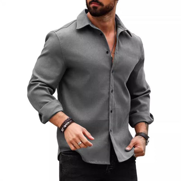 Men's Casual Cotton Blend Lapel Slim Fit Long Sleeve Shirt 99859497M