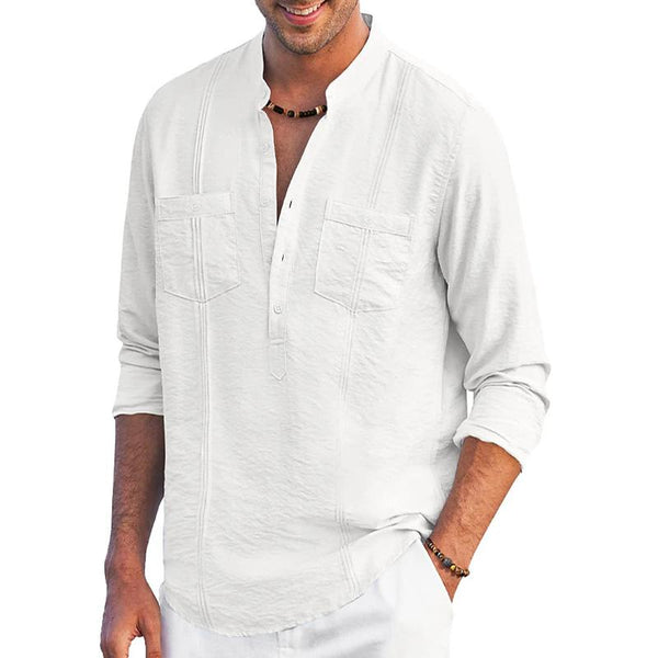 Men's Loose Henley Collar Breast Pockets Casual Shirt 86213358Z