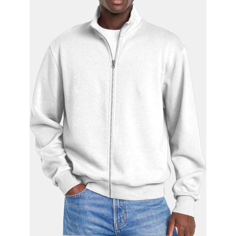 Men's Solid Color Zipper Stand Collar Long Sleeve Sweatshirt Jacket 58782049Y