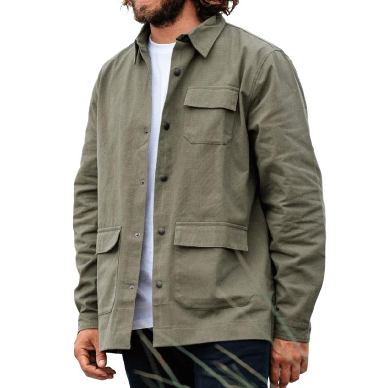 Men's Casual Canvas Lapel Flap Pocket Loose Jacket 46503502M