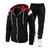 Men's Casual Colorblock Hooded Zipper Jacket Sports Sweatpants Set 01688970M