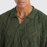 Men's Vintage Lapel V-Neck Cut-Out Knit Sweater 26095142Y