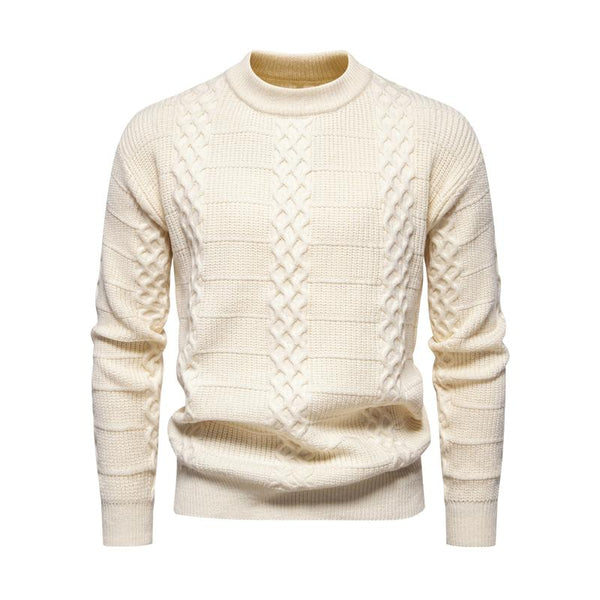 Men's Vintage Cable Collar Round Neck Loose Pullover Sweater 99656636M