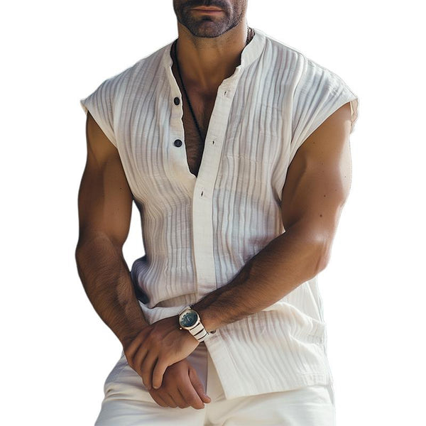 Men's Casual Cotton and Linen Sleeveless Shirt 16566559TO