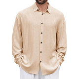 Men's Solid Loose Lapel Long Sleeve Casual Shirt 46144673Z