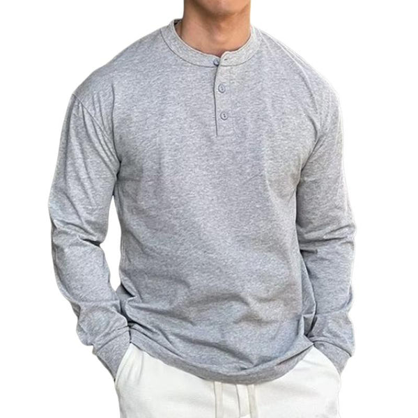 Men's Vintage Casual Solid Color Henley Long Sleeve T-Shirt 56104047TO