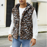 Men's Casual Faux Fur Hooded Leopard Vest 22259889Y