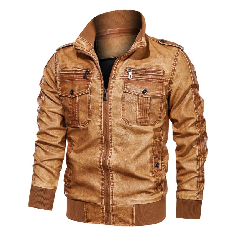 Men's Leather Jacket with Detachable Hood 46304664F