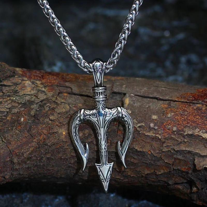 Retro Casual Nordic Trident Neptune Necklace 59483419TO