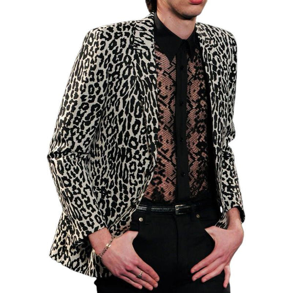 Men's Black and White Leopard Print Straight Shoulder Jacket 47221894U