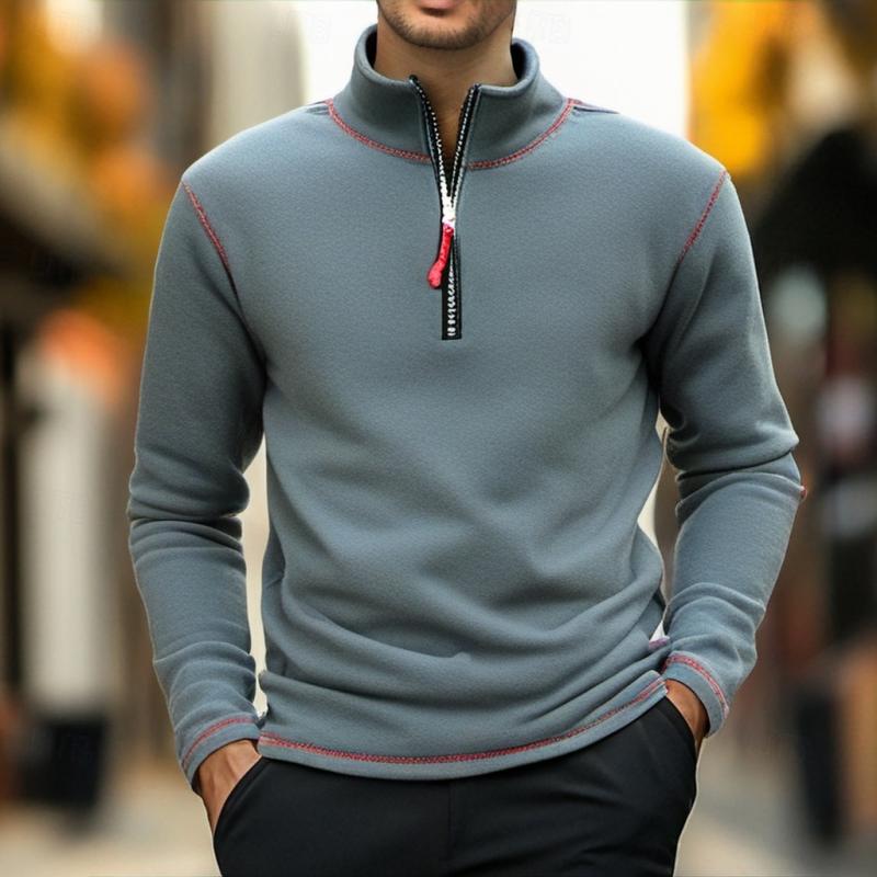 Men's Solid Polar Fleece Half Zip Neck Long Sleeve Outdoor Casual Sweatshirt 26479966Z