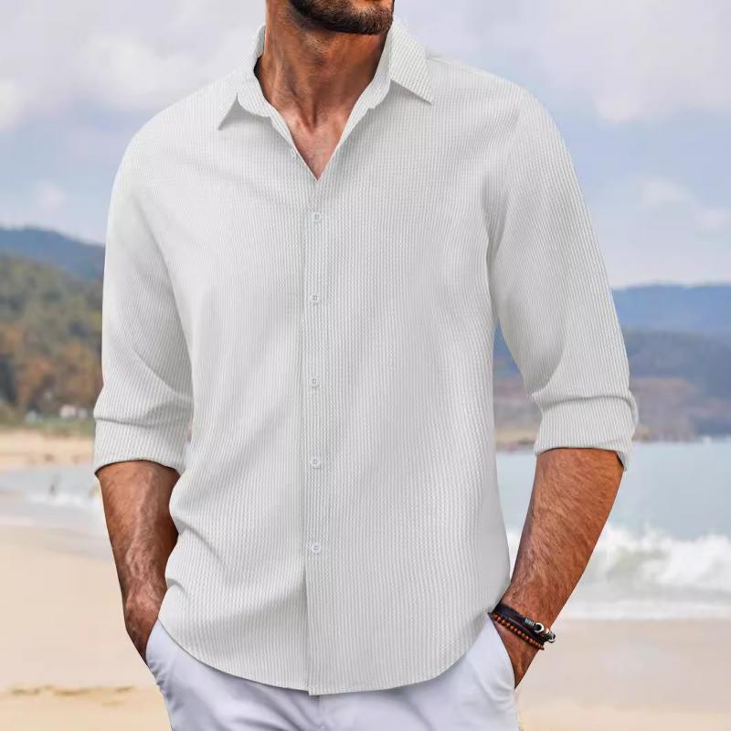 Men's Single-Breasted Lapel Long-Sleeved Shirt 99354806Y