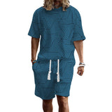 Men's Geometric Print Short Sleeve Shorts Two Piece Set 56289355X