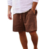 Men's Solid Loose Cotton And Linen Elastic Waist Pockets Casual Shorts 97717058Z