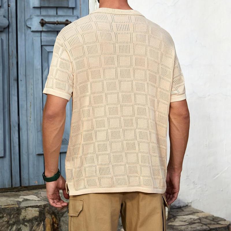 Men's Casual Loose Breathable Lapel Short Sleeve Shirt 29241599M