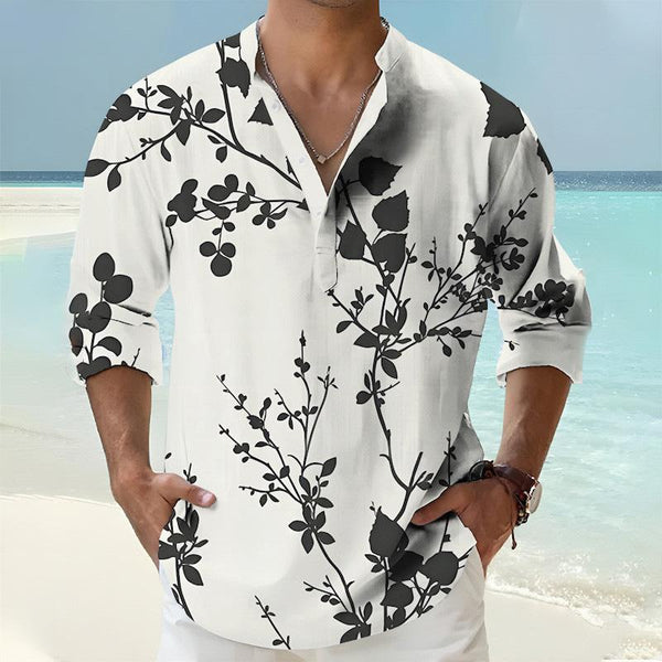 Men's Printed Henley Collar Long Sleeve Casual Shirt 44835113Z
