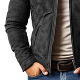 Men's Classic Casual Slim Fit Zipper Multi-Pocket Stand Collar Suede Jacket 21868311K