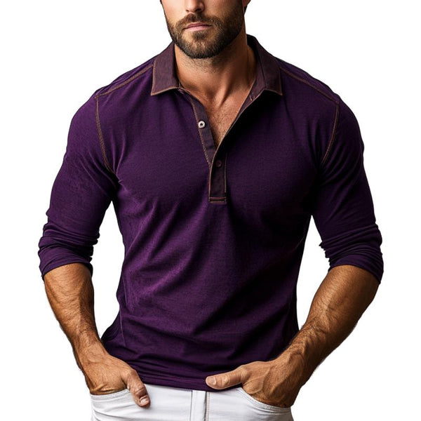 Men's Casual Purple Long-sleeved Polo Shirt 44277438F