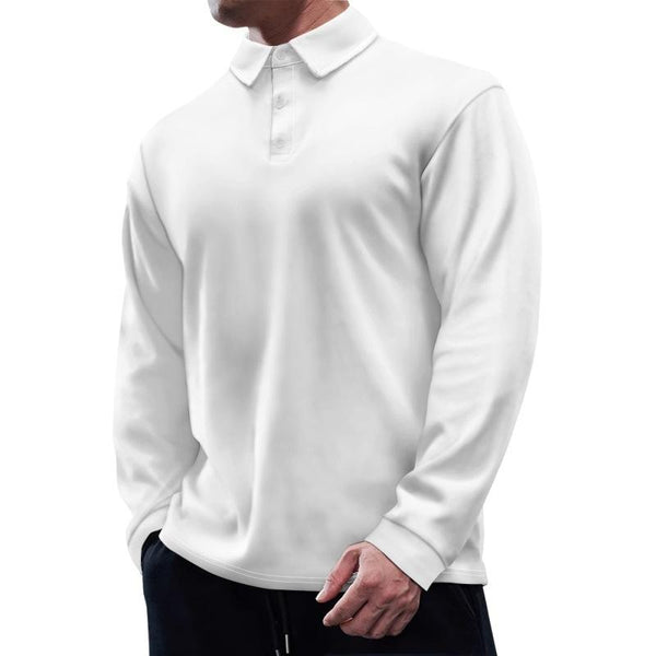 Men's Solid Loose Lapel  Long Sleeve Polo Shirt 39946400Z