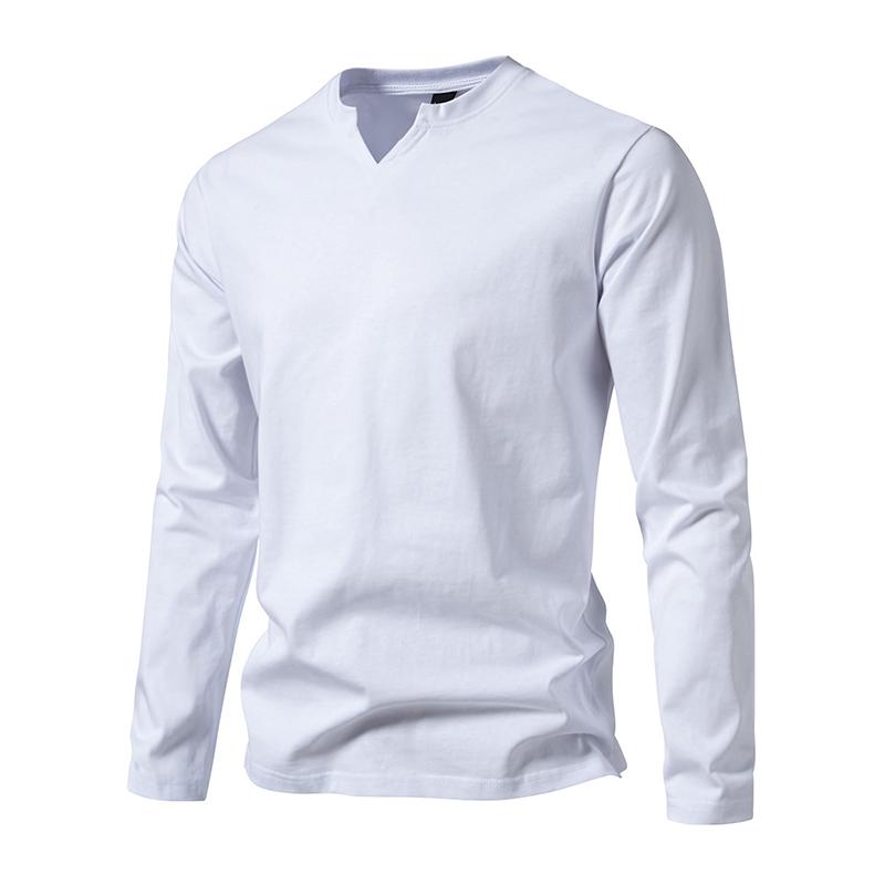 Men's Solid Color Cotton V Neck Long Sleeve Casual T-shirt 93053121Z