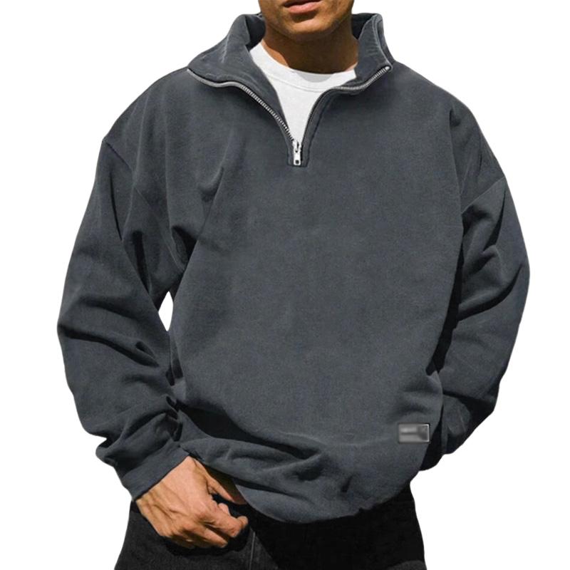 Men's Loose Fleece Stand Collar Solid Color Sweatshirt 87469164X