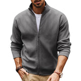 Men's Grey Stand Collar Zippered Knit Cardigan 56180644U