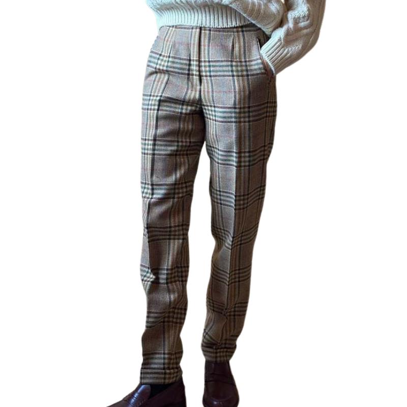 Men's Classic Retro Casual Pocket Houndstooth Suit Pants 11526359K