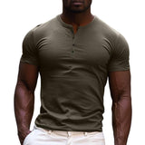 Men's Solid Henley Short Sleeve T-Shirt 46769676Y