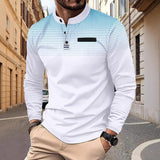 Men's Casual Polka Dot Print Stand Collar Long Sleeve T-shirt 42345058X