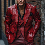 Men's Classic Lapel Red Crocodile Pattern Leather Blazer 42053399F