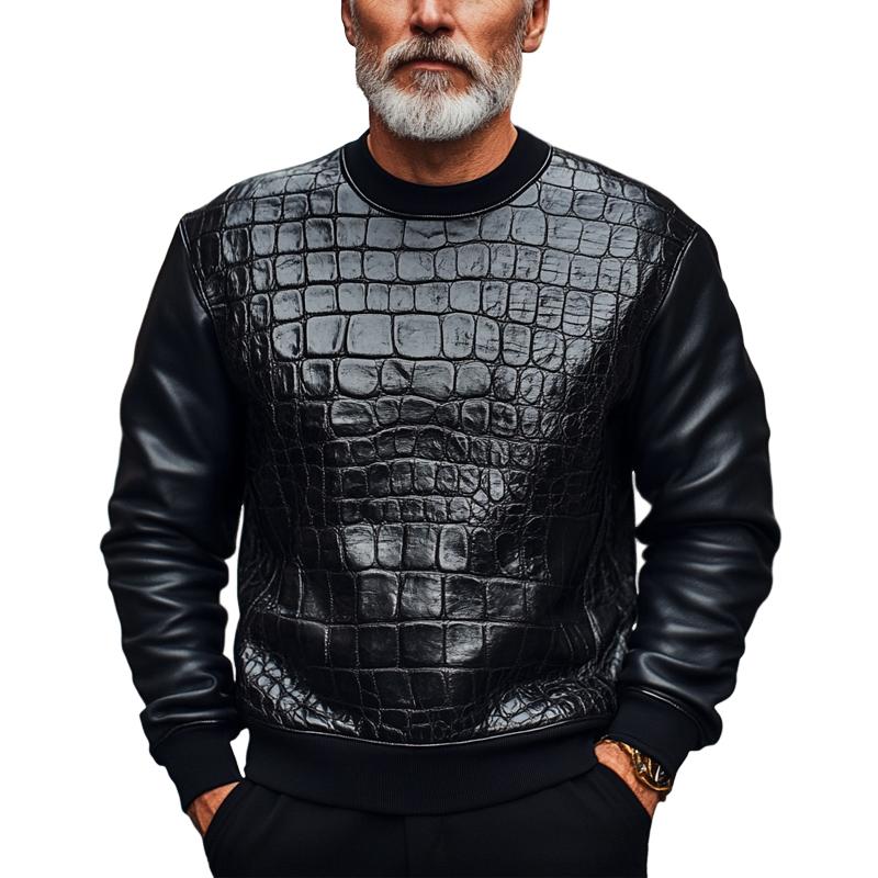 Men's Black Crocodile Leather Sweatshirt 01179231U