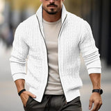 Men's Casual Solid Color Cable Tie Stand Collar Zipper Knitted Cardigan 19857575M