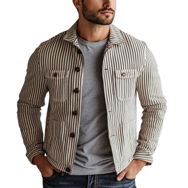 Men's Vintage Casual Striped Single Breasted Jacket 63521497Y