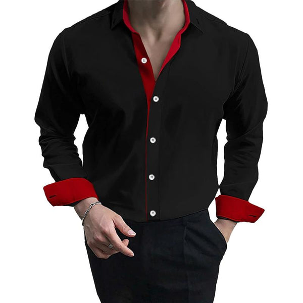 Men's Color Block Lapel Long Sleeve Casual Shirt 46209960Z