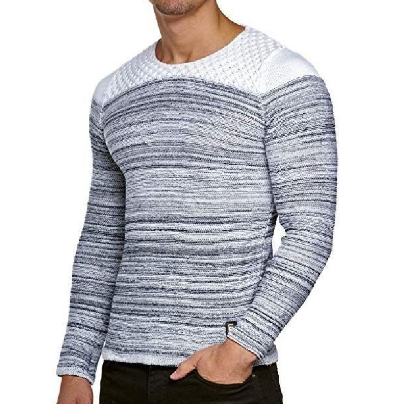 Men's Casual Crew Neck Striped Knitted Sweater 43751787F