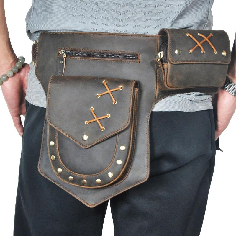 Men's Classic Retro Personality Outdoor  Leather  Waist Bag 60235114K