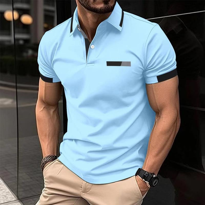 Men's Color Block Short Sleeve Casual Polo Shirt 60121197Z