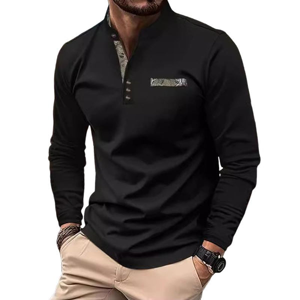 Men's Casual Stand Collar Colorblock Long Sleeve T-shirt 56435490X