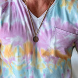 Men's Casual V-neck Tie-dye Printed Slim-fit Short-sleeved T-shirt 87361663M
