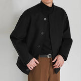 Men's Casual Wool Blended Round Neck Single Breasted Loose Jacket 86768020M