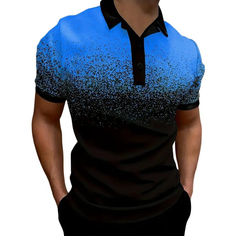 Men's Casual Gradient Print Lapel Short Sleeve Polo Shirt 31721362M