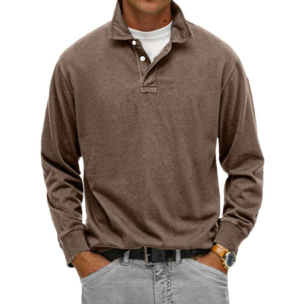 Men's Solid Loose Lapel Long Sleeve Casual Polo Shirt 50457389Z