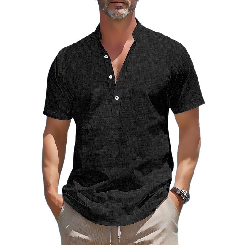 Men's Linen Henley Short Sleeve Shirt 84585635Y