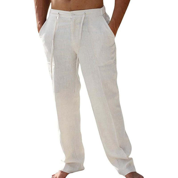Men's Solid Color Loose Drawstring Cotton Linen Trousers 99756705Z