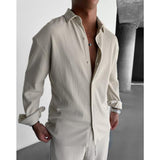 Men's Solid Color Pleated Loose Long Sleeve Shirt 05392146Y