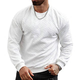 Men's Solid Color Round Neck Textured Long Sleeve Sweatshirt 86409677X